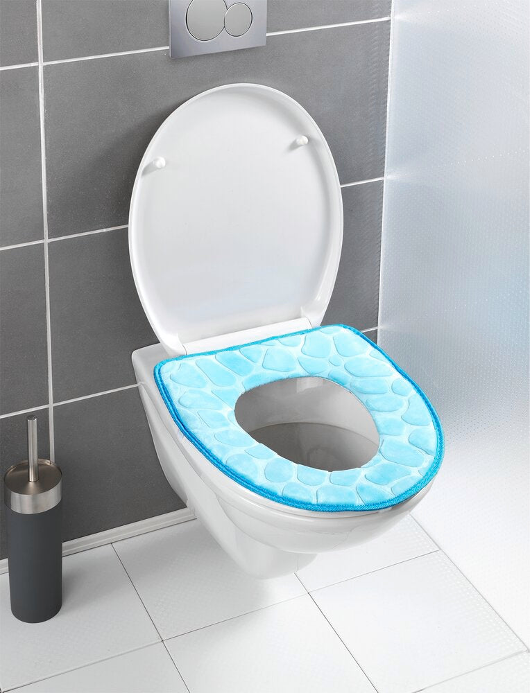 Detaljbilde av toalettsete-pute memory foam blå, myk seteauflage