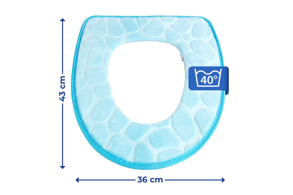 Nærbilde av myk seteauflage i blå memory foam toalettsete-pute