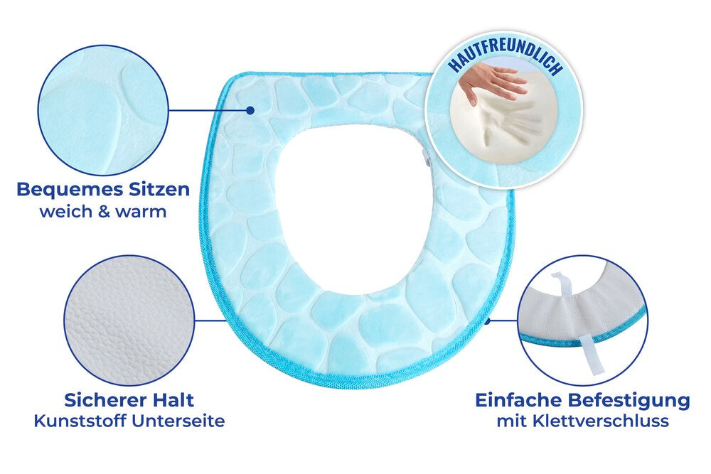 Montert toalettsete-pute memory foam blå, myk seteauflage på toalett