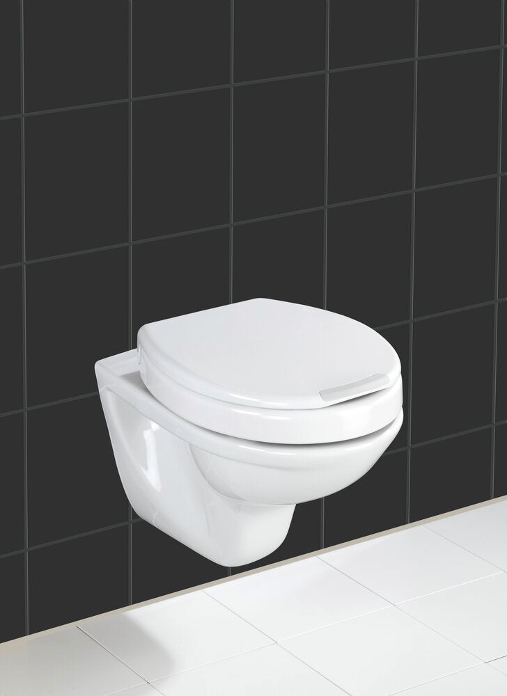 Toalettsete Secura Comfort duroplast med seteforhøyning hvit sideprofil