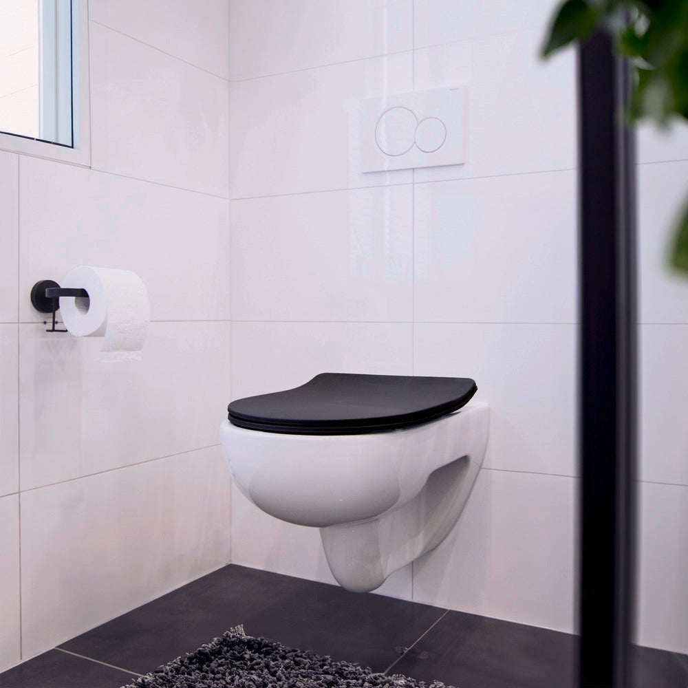 Sideprofil av Toalettsete Sedilo duroplast matt svart med softclose