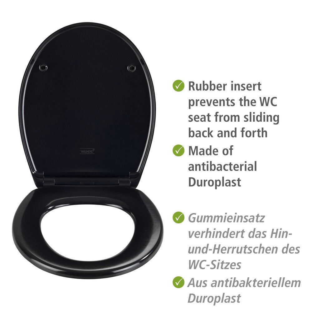 Detalj av softclose mekanisme på Toalettsete Vorno Neo svart duroplast
