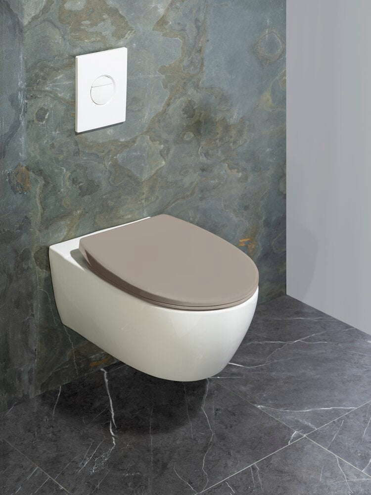 Montert Toalettsete Vorno Neo taupe antibakteriell duroplast - Wenko
