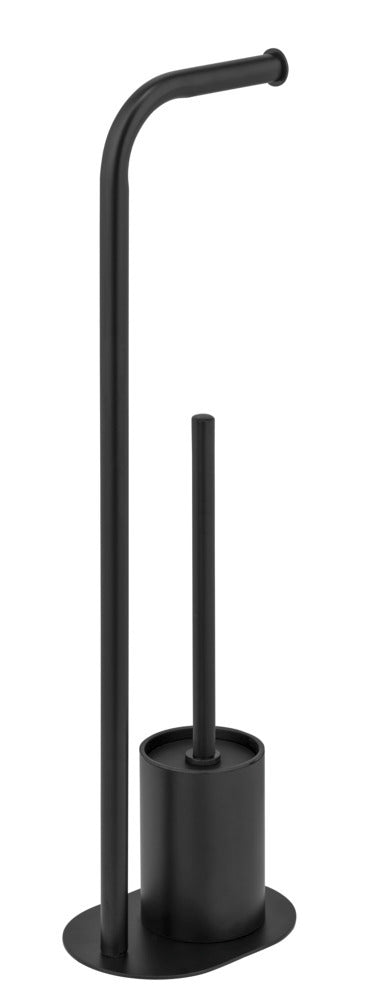 Toalettstativ med børste og papirholder svart stål 23x63x17 cm i bruk