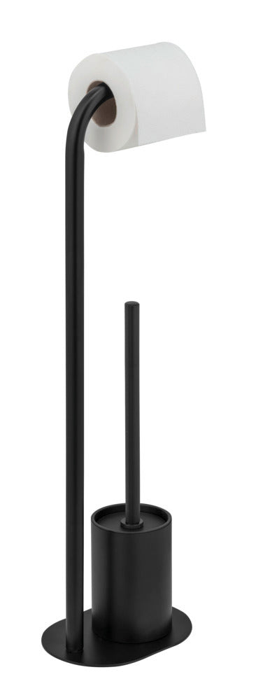 Toalettstativ med børste og papirholder svart stål 23x63x17 cm stabil base