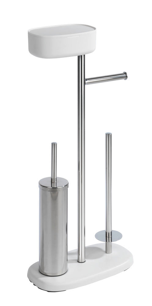 Toalettstativ Rivazza hvit rustfritt stål med oppbevaringsboks sett fra siden