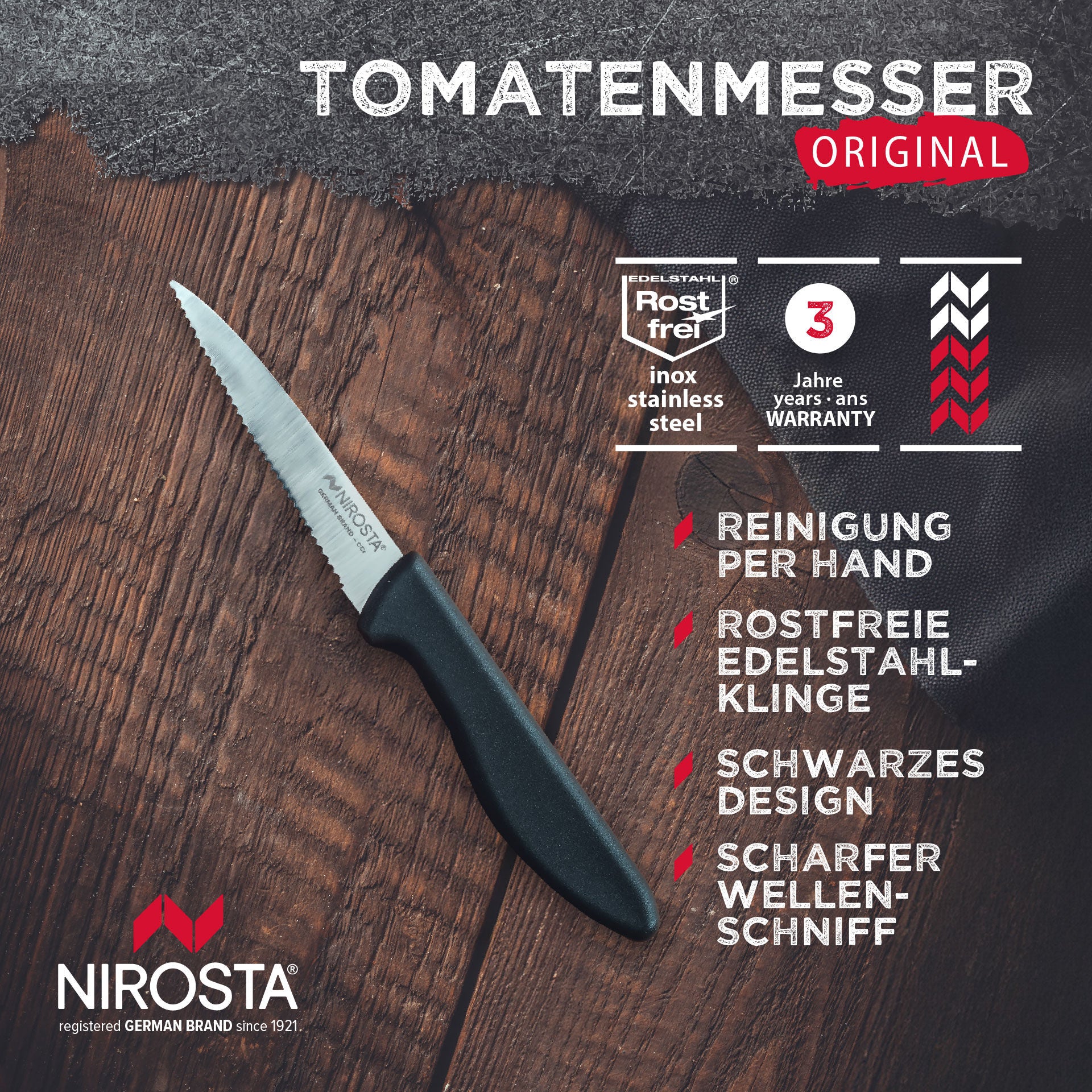 Tomatkniv Original 8,5 cm tannet egg rustfritt stål montert