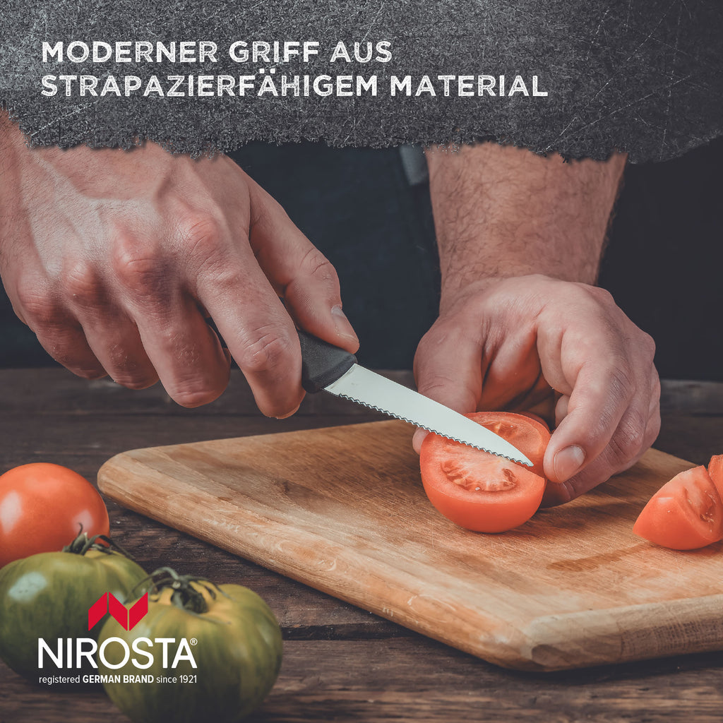 Tomatkniv Original 8,5 cm tannet egg rustfritt stål i bruk