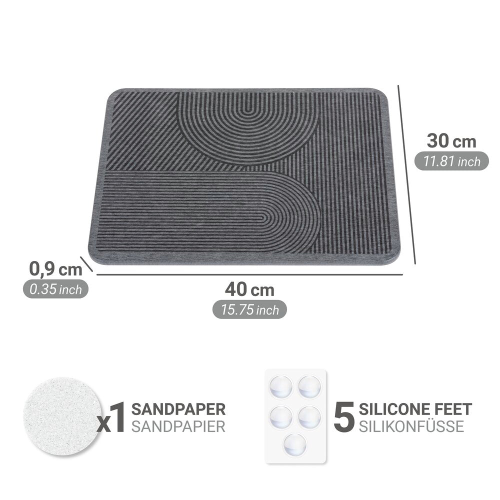 Tørkematte diatomitt grå 40x30 cm med silikonføtter - Wenko ved oppvask