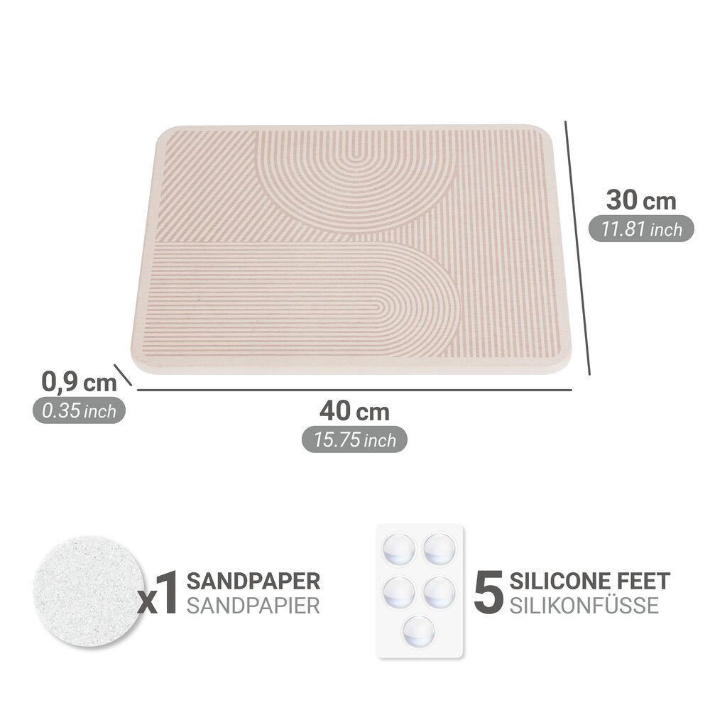 Tørkeplate diatomitt beige 40x30 cm hurtigtørkende med oppvask