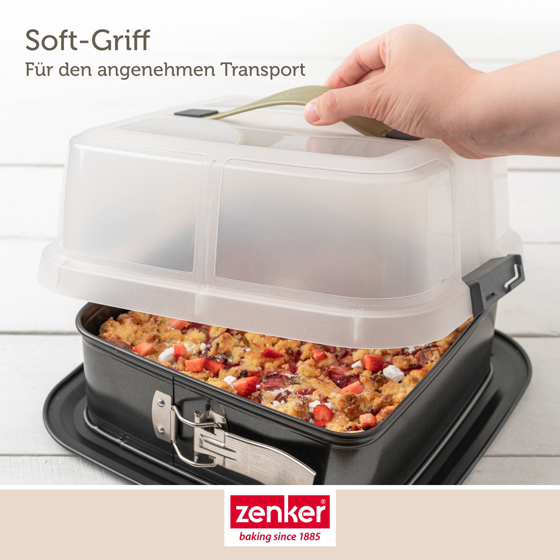 Transportlokk kvadratisk med magnetskilt 30x30x11,5 cm detalj av materiale