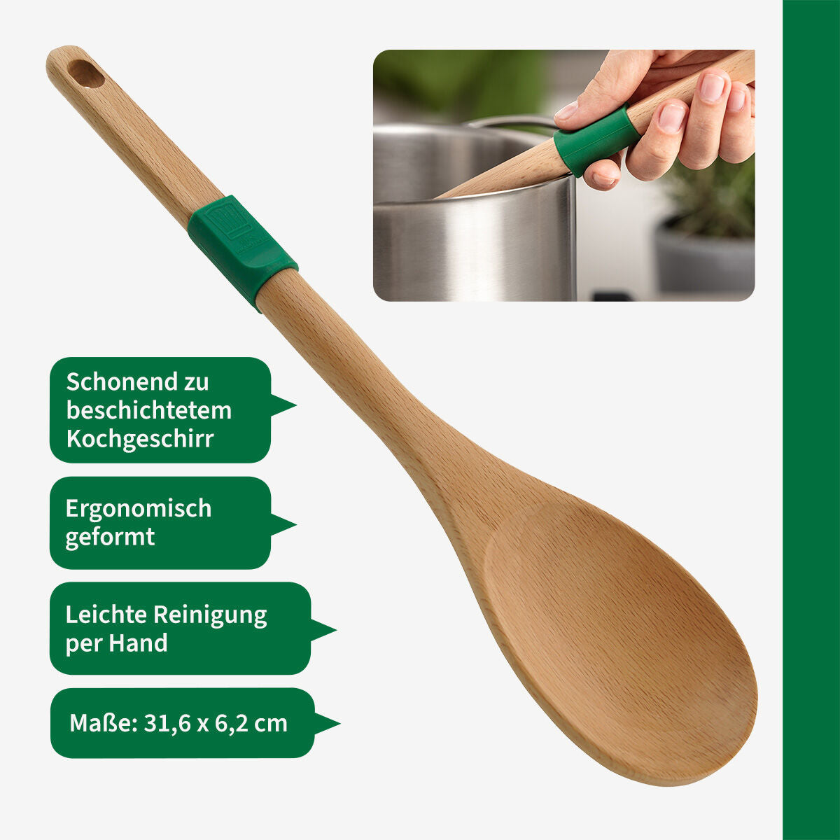 Chefkoch trifft Fackelmann Tresleiv bøk 31 cm med silikonring i bruk