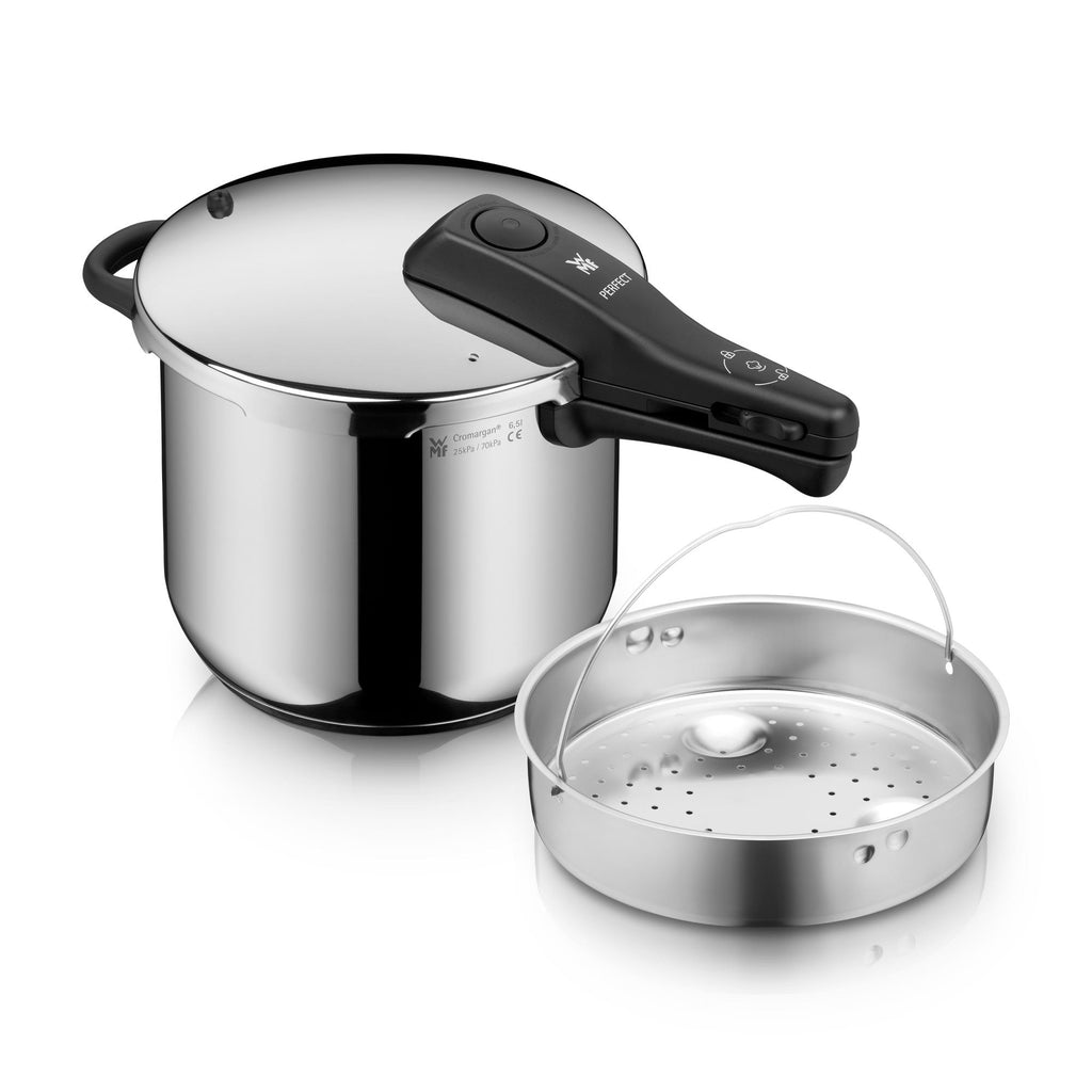 Trykkkoker med dampinnsats rustfritt stål 22 cm 6,5 L - WMF forfra