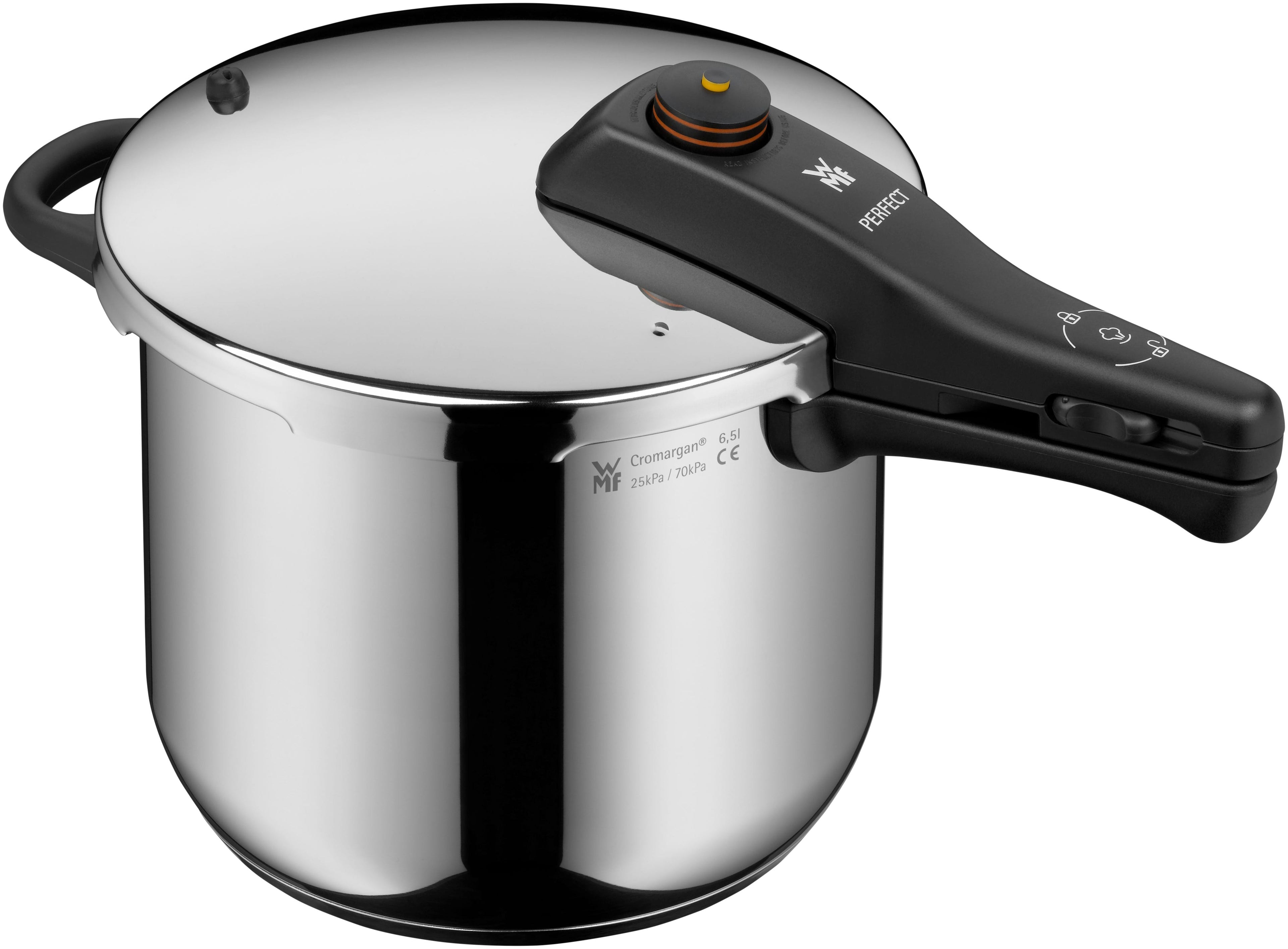 Montert håndtak på Trykkkoker med dampinnsats rustfritt stål 22 cm 6,5 L - WMF