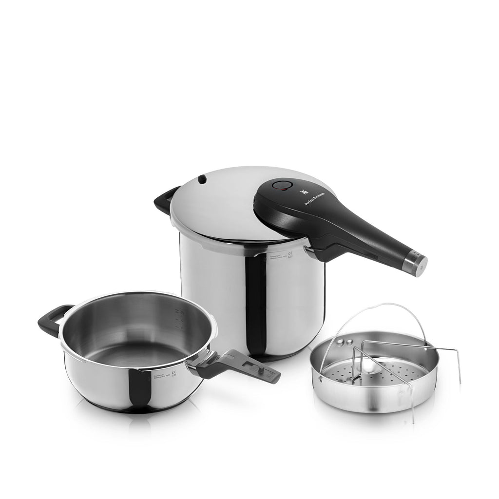 Trykkkoker-sett 22 cm med dampinnsats 6,5 og 3,0 L - WMF forfra