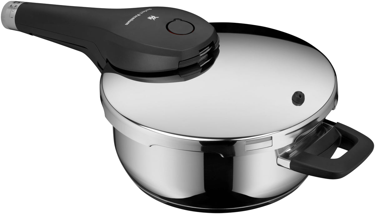Trykkkoker-sett 22 cm med dampinnsats 6,5 og 3,0 L - WMF lokk og betjeningsknapp