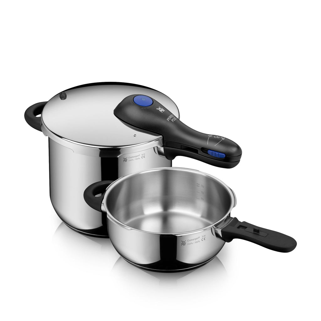Trykkkoker-sett Plus 22 cm rustfritt stål 6,5 og 3,0 L 2-delt - WMF forfra