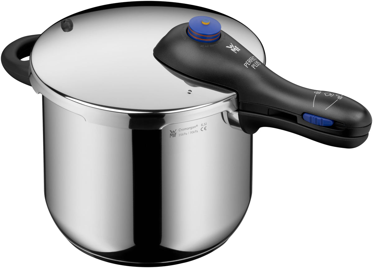 Trykkkoker-sett Plus 22 cm rustfritt stål 6,5 og 3,0 L 2-delt - WMF dampventil detalj