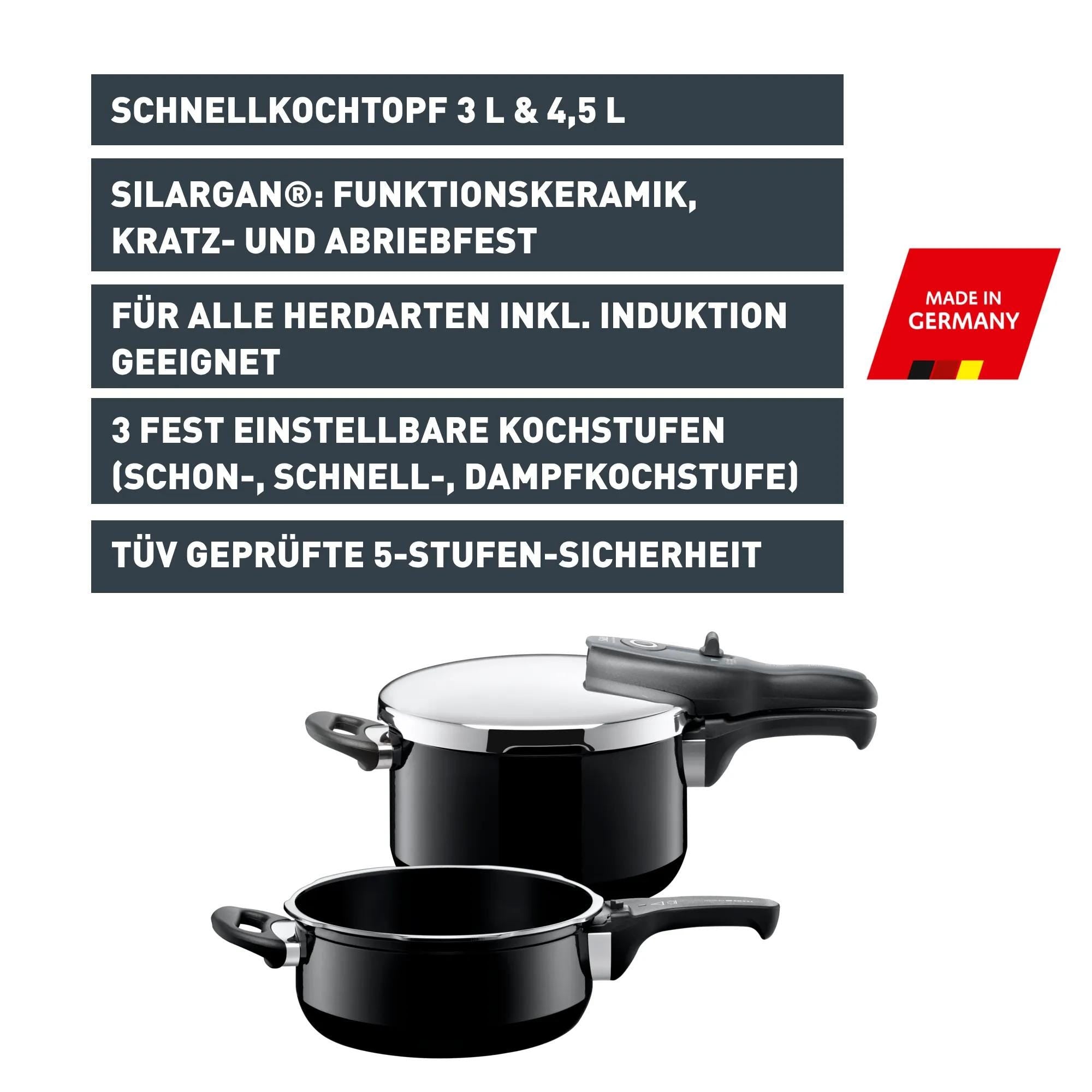 Trykkkoker-sett Silargan® 22 cm, 4,5 l og 3,0 l black - Silit detalj av sikkerhetssystem