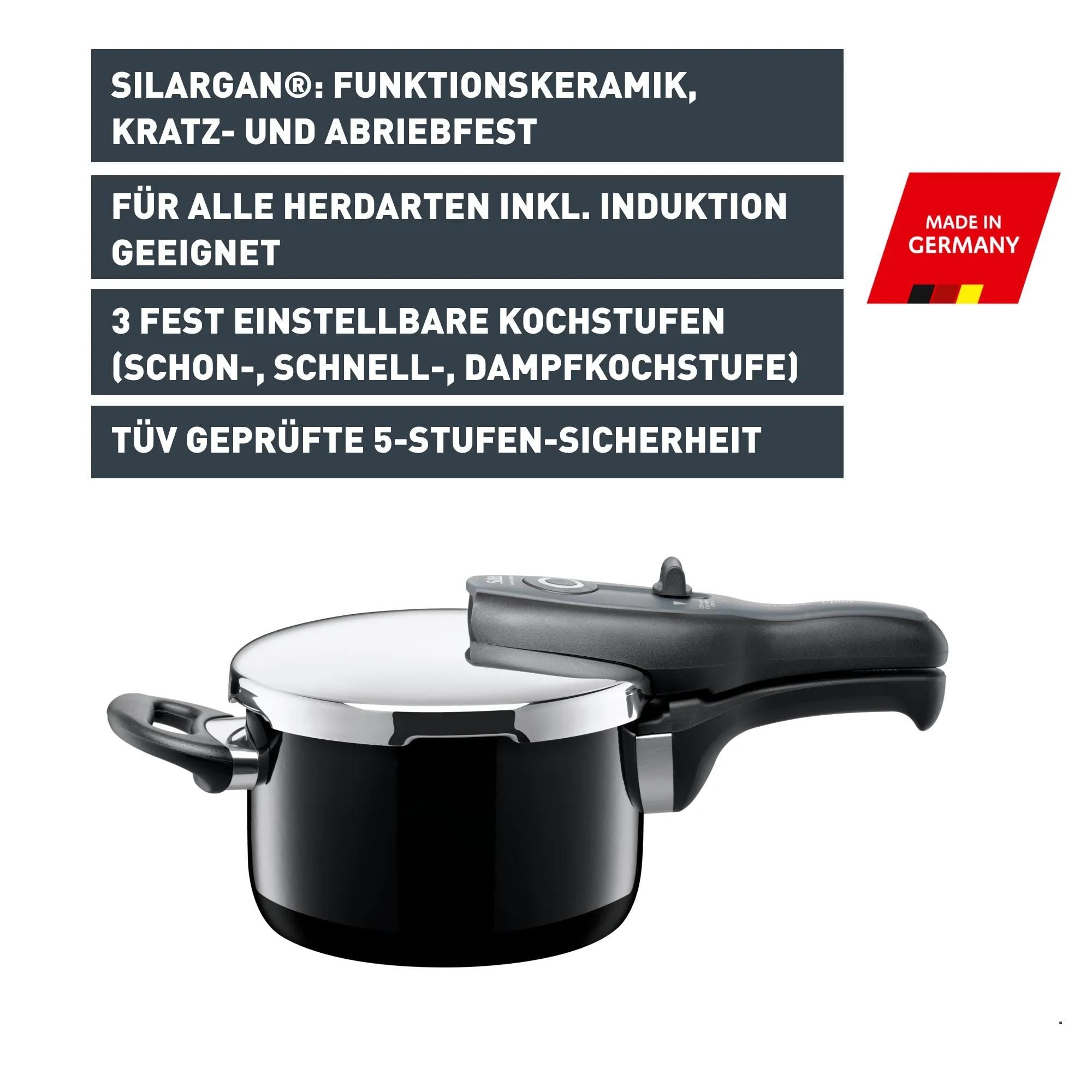 Trykkkoker Silargan® Sicomatic t-Plus 2,5 L svart logo og merke