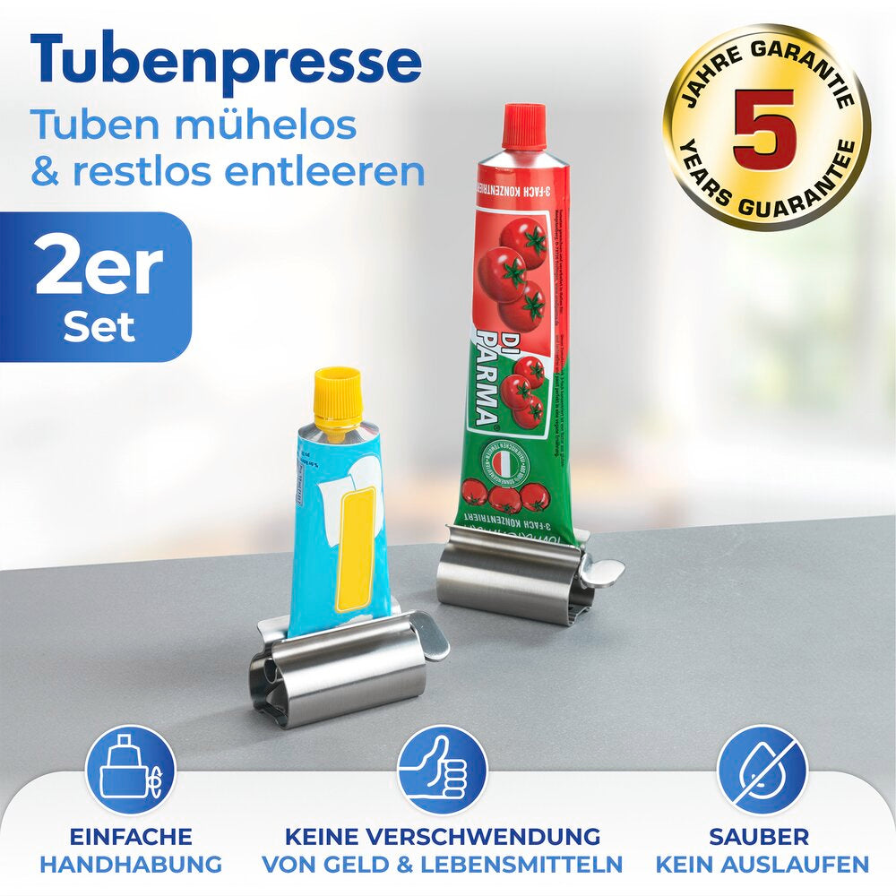 Tubepresse rustfritt stål 2-delt sett for alle tuber detalj