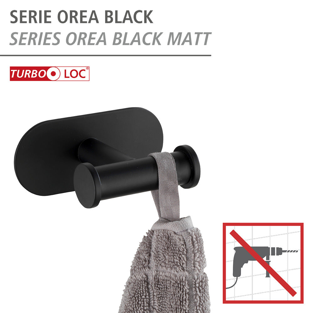 Turbo-Loc® veggkrok Orea Duo rustfritt stål svart matt bakside
