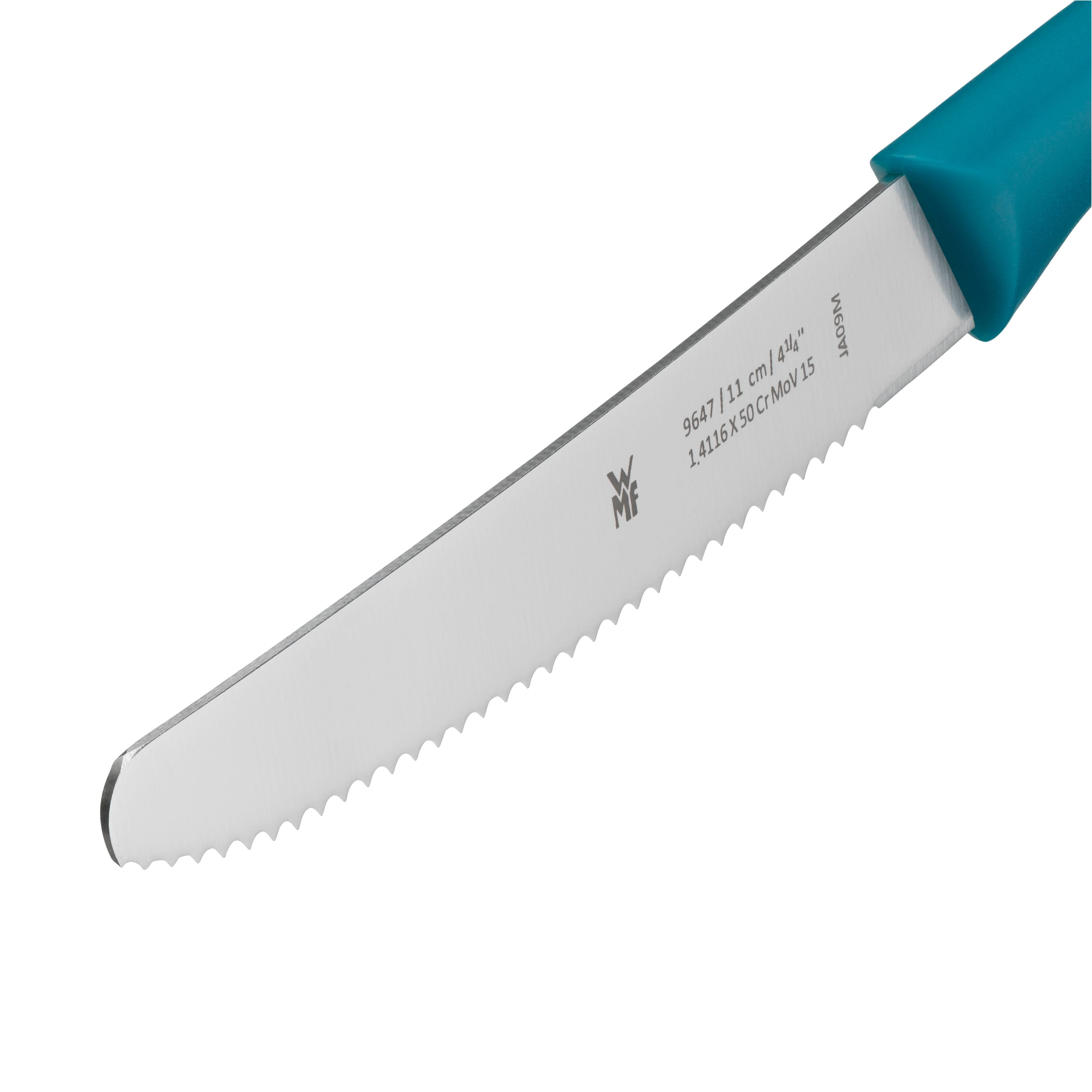 Universalkniv 11 cm bølgeslipt blå 2-delt sett - WMF montert og klar til bruk