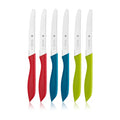 Universalkniv 11 cm bølgeslipt flerfarget 6-delt sett WMF forfra