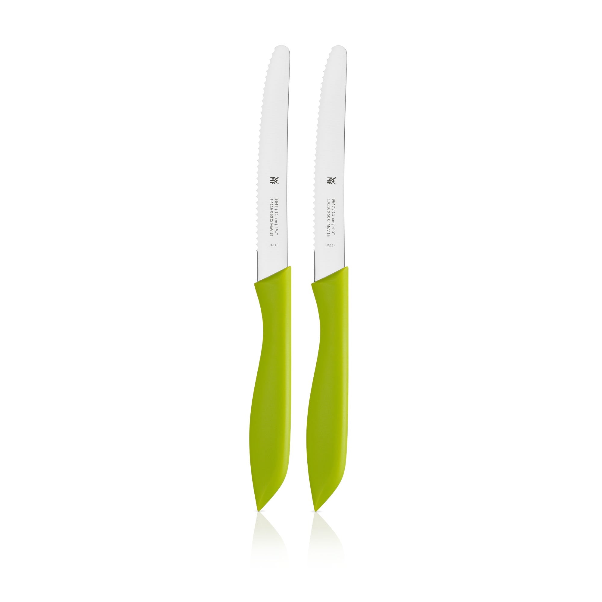 Universalkniv 11 cm bølgeslipt grønn 2-delt sett - WMF forfra