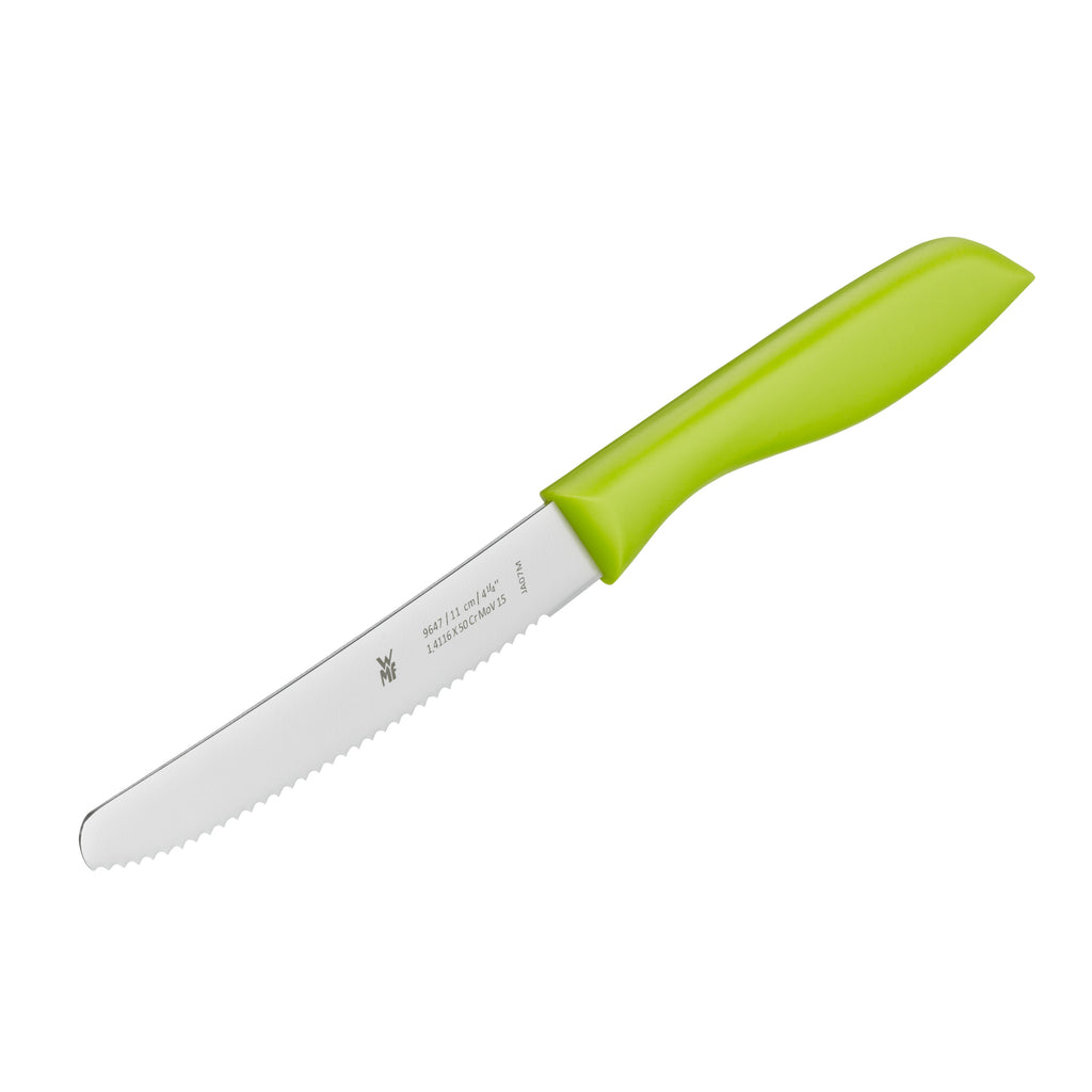 Detalj av bølgeslipt klinge på Universalkniv 11 cm bølgeslipt grønn 2-delt sett - WMF