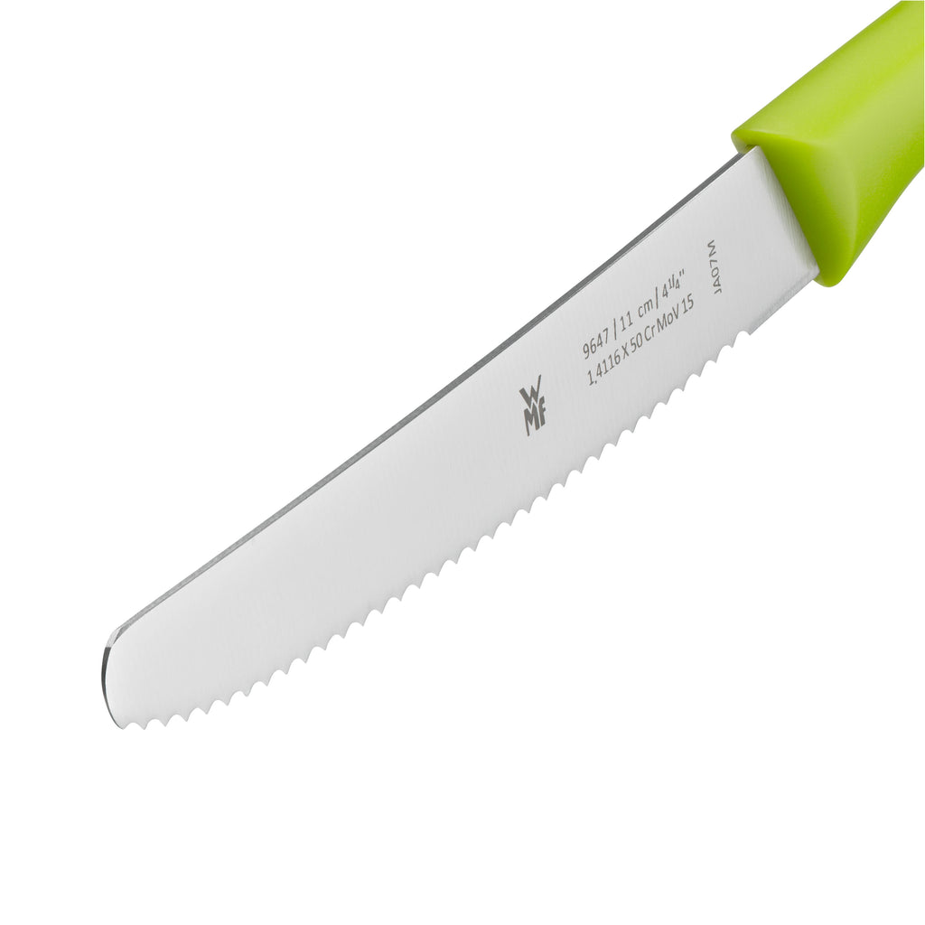 Universalkniv 11 cm bølgeslipt grønn 2-delt sett - WMF montert på skjærefjøl
