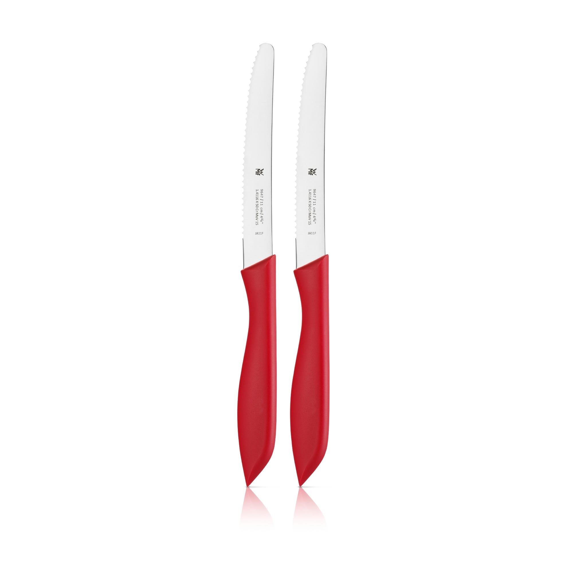 Universalkniv 11 cm bølgeslipt rød 2-delt sett - WMF forfra