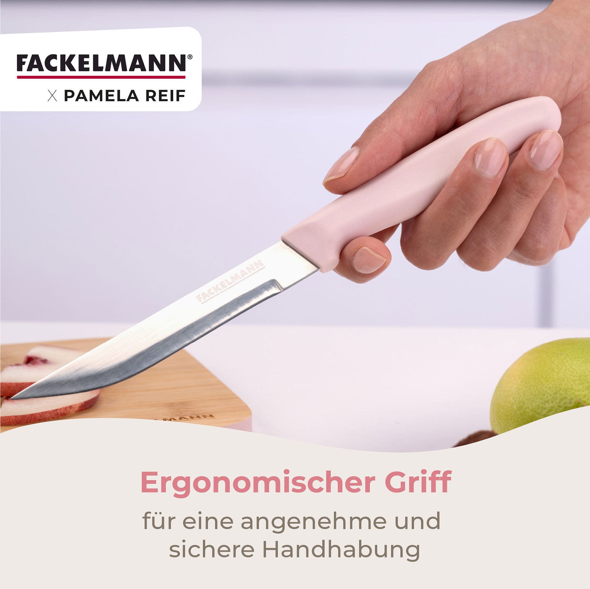 Universalkniv Pamela Reif 18,5 cm rosa rustfritt stål med frukt