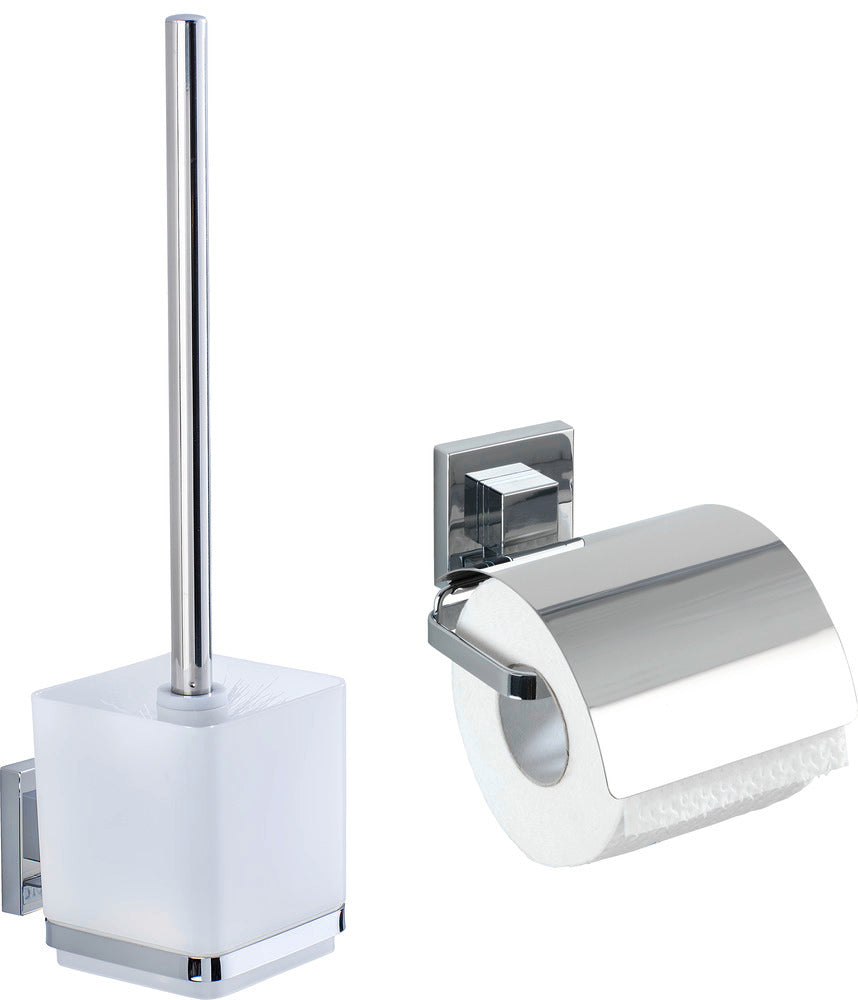 Vacuum-Loc® toalettsett Quadro 2-delt rustfritt stål forfra