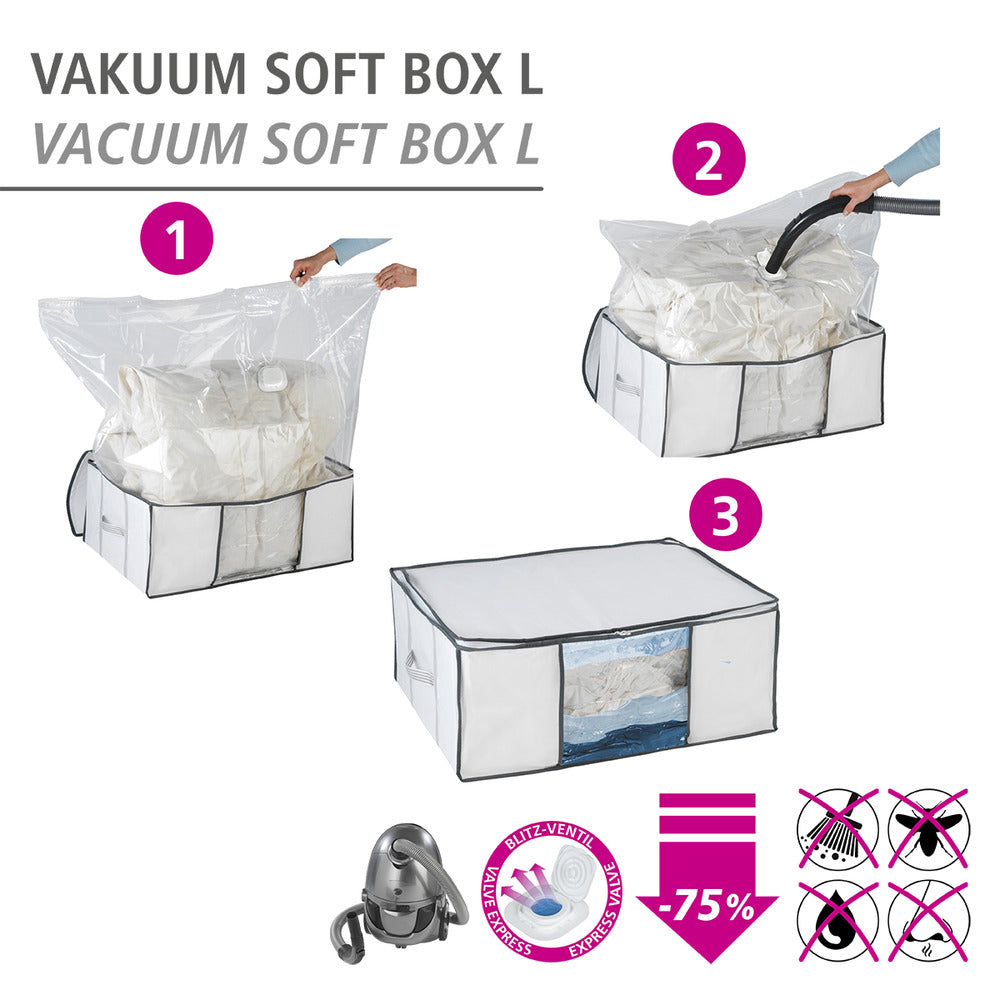Vakuum oppbevaringsboks L med plassbesparelse opptil 75 % bakside