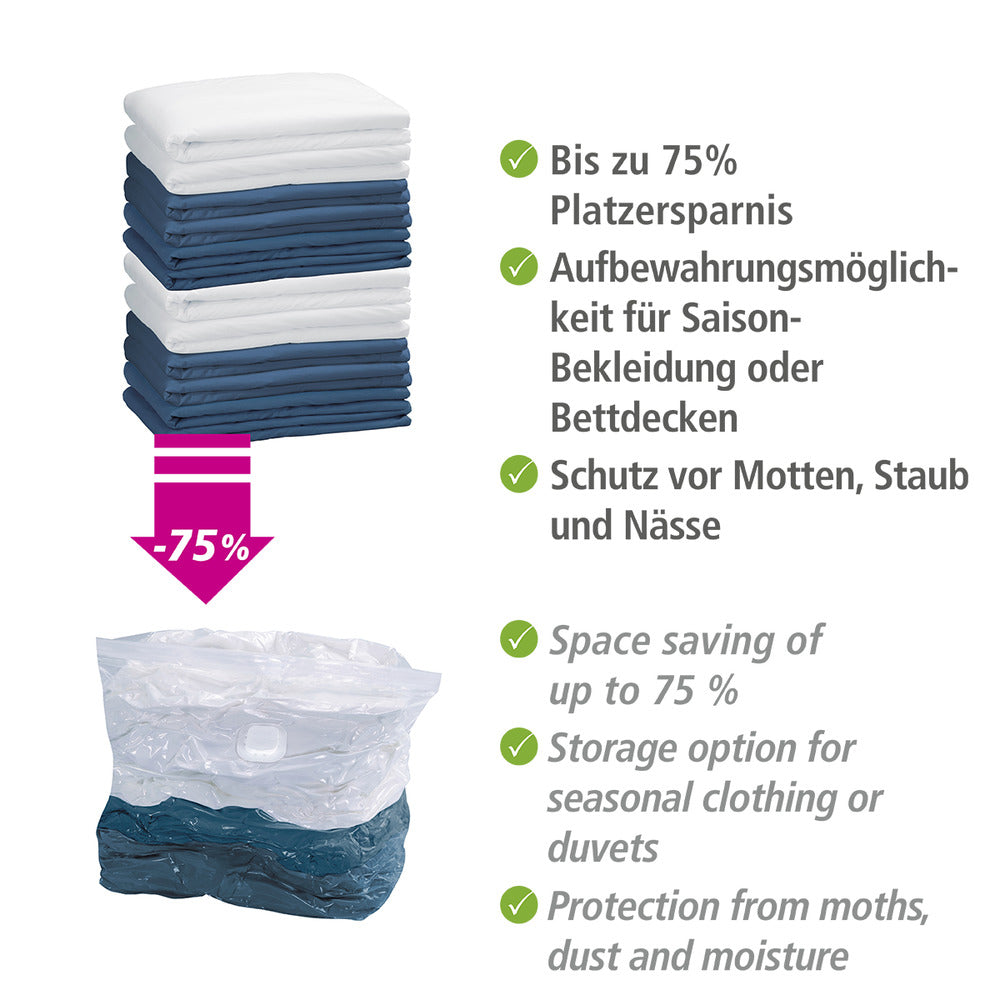 Vakuumpose cube sett 4-delt 2x S og 2x L plast - WENKO ventil detalj