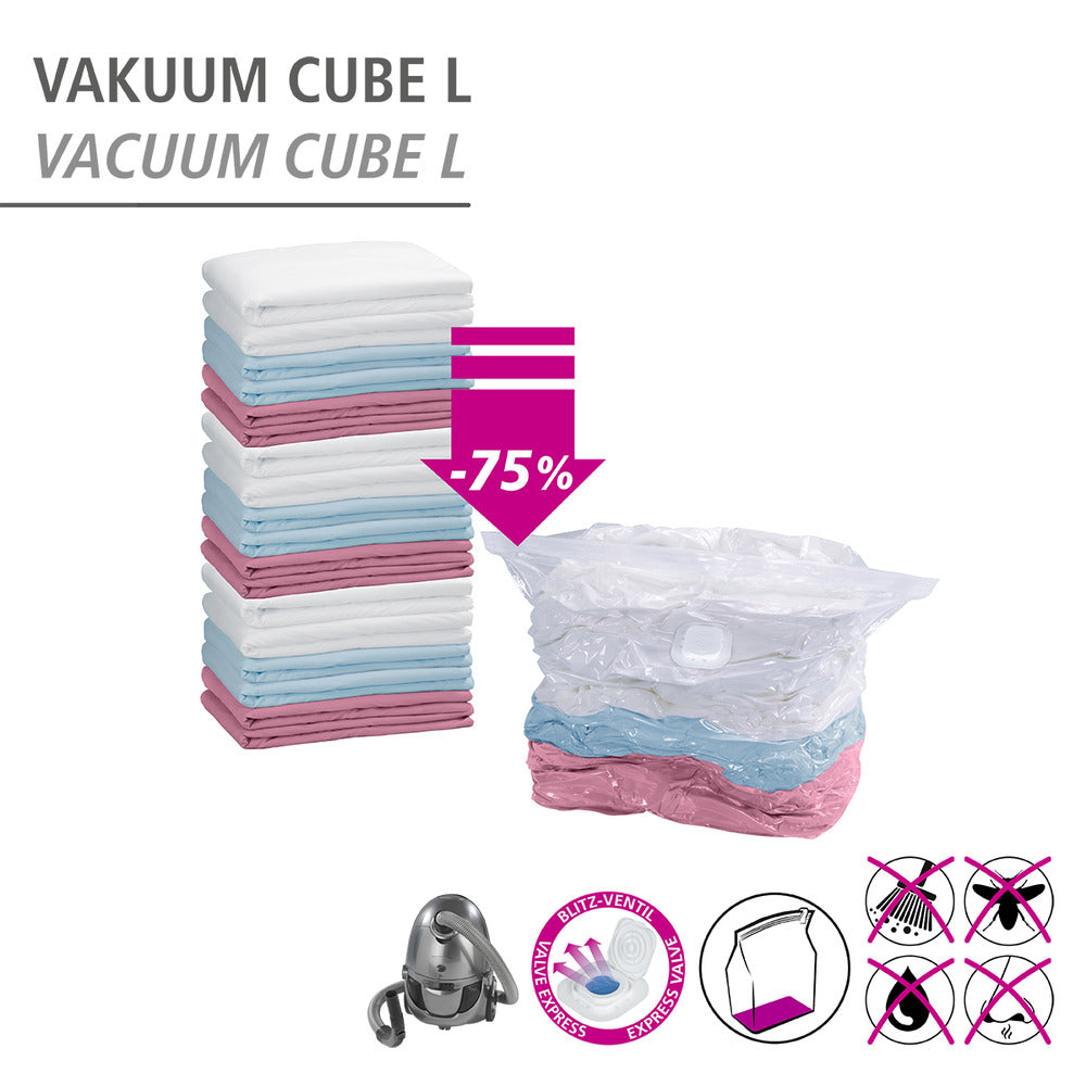 Vakuumpose cube sett 4-delt 2x S og 2x L plast - WENKO pakket klær