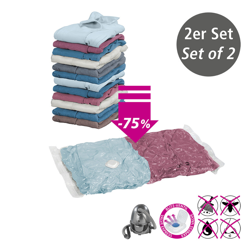 Vakuumposer for klær 90 x 55 cm 2-delt sett plast Wenko bakside