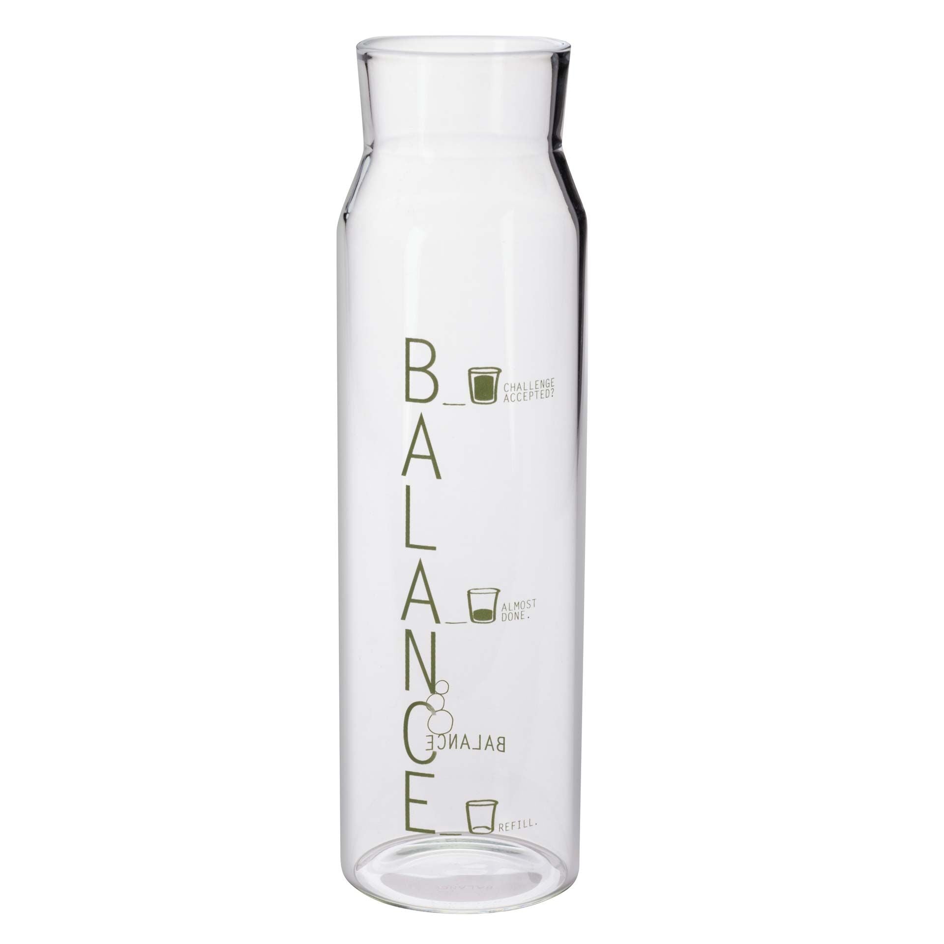 Vannkaraffel glass 900 ml med drikkeskala borosilikat forfra