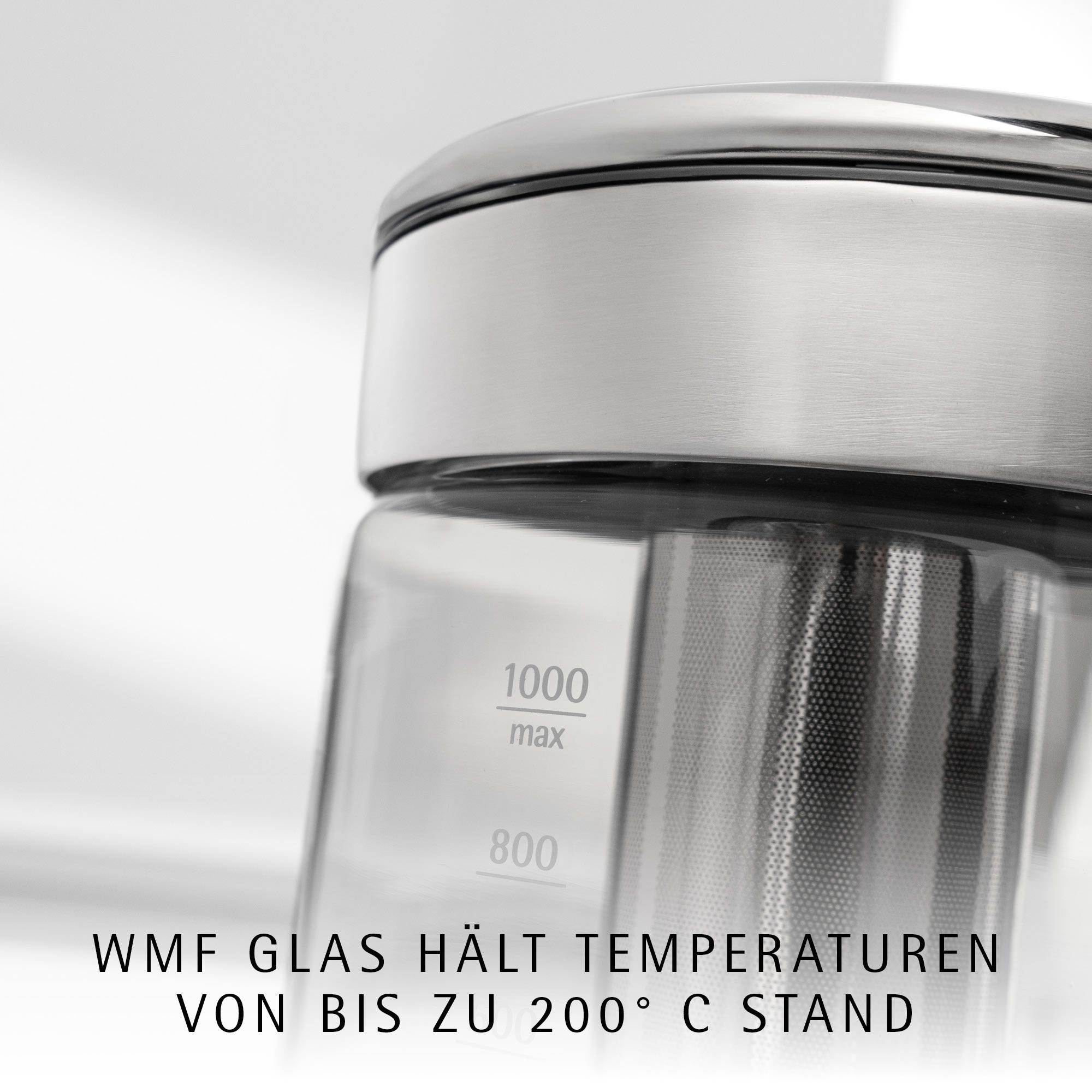 Nærbilde av håndtaket på Vannkoker glass 1,0 L med temperaturvalg 5 trinn - WMF KUCHENminis Vario