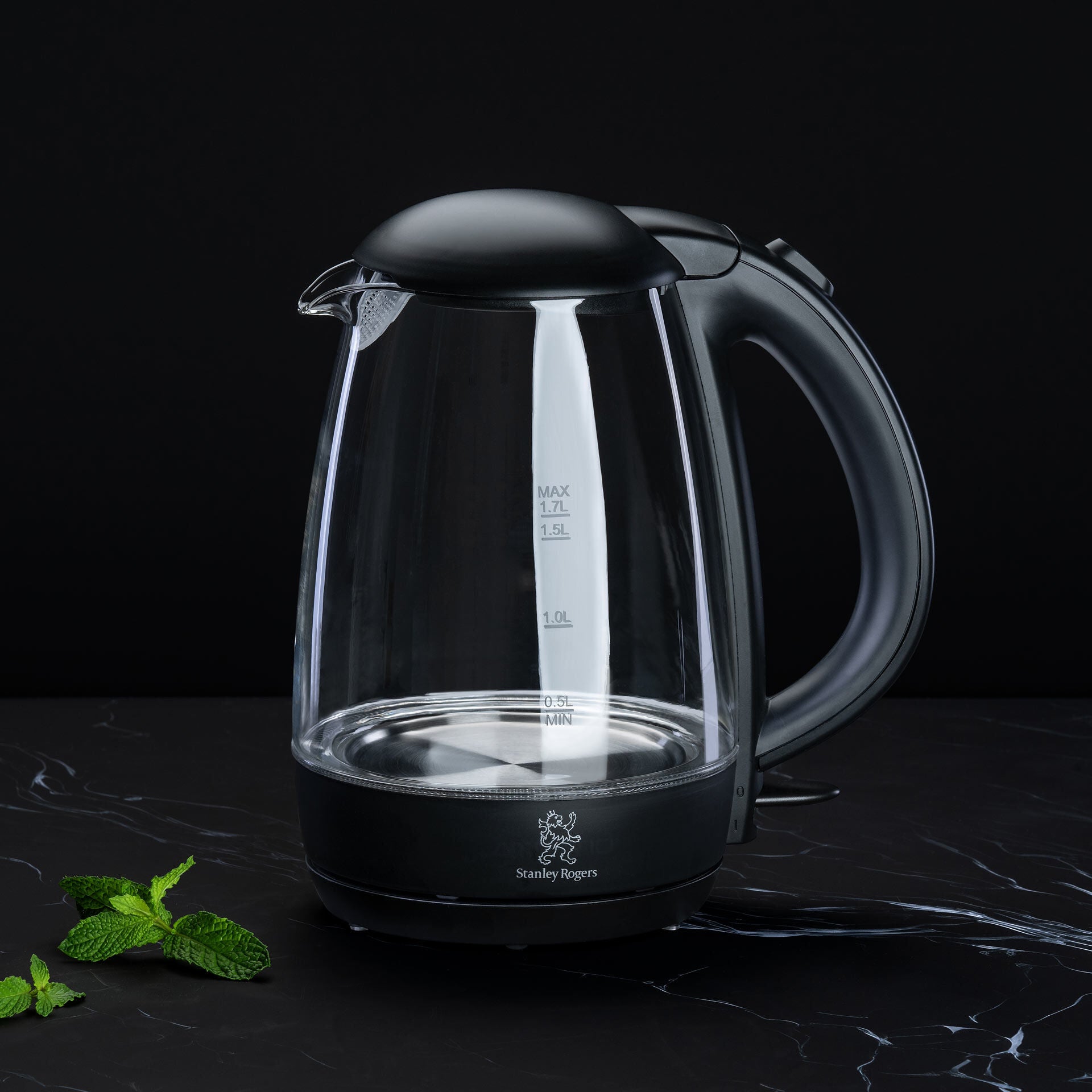 Bakside av vannkoker glass 1,7 L med kalkfilter 360° base - Stanley Rogers