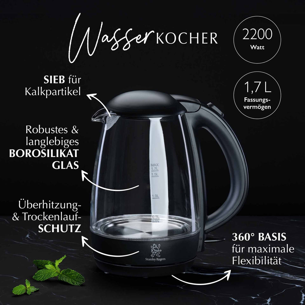 360 graders base på vannkoker glass 1,7 L med kalkfilter 360° base - Stanley Rogers