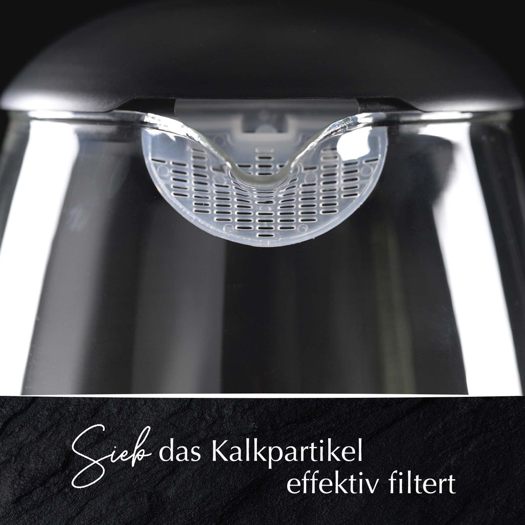 Vannkoker glass 1,7 L med kalkfilter 360° base - Stanley Rogers med lokk åpent