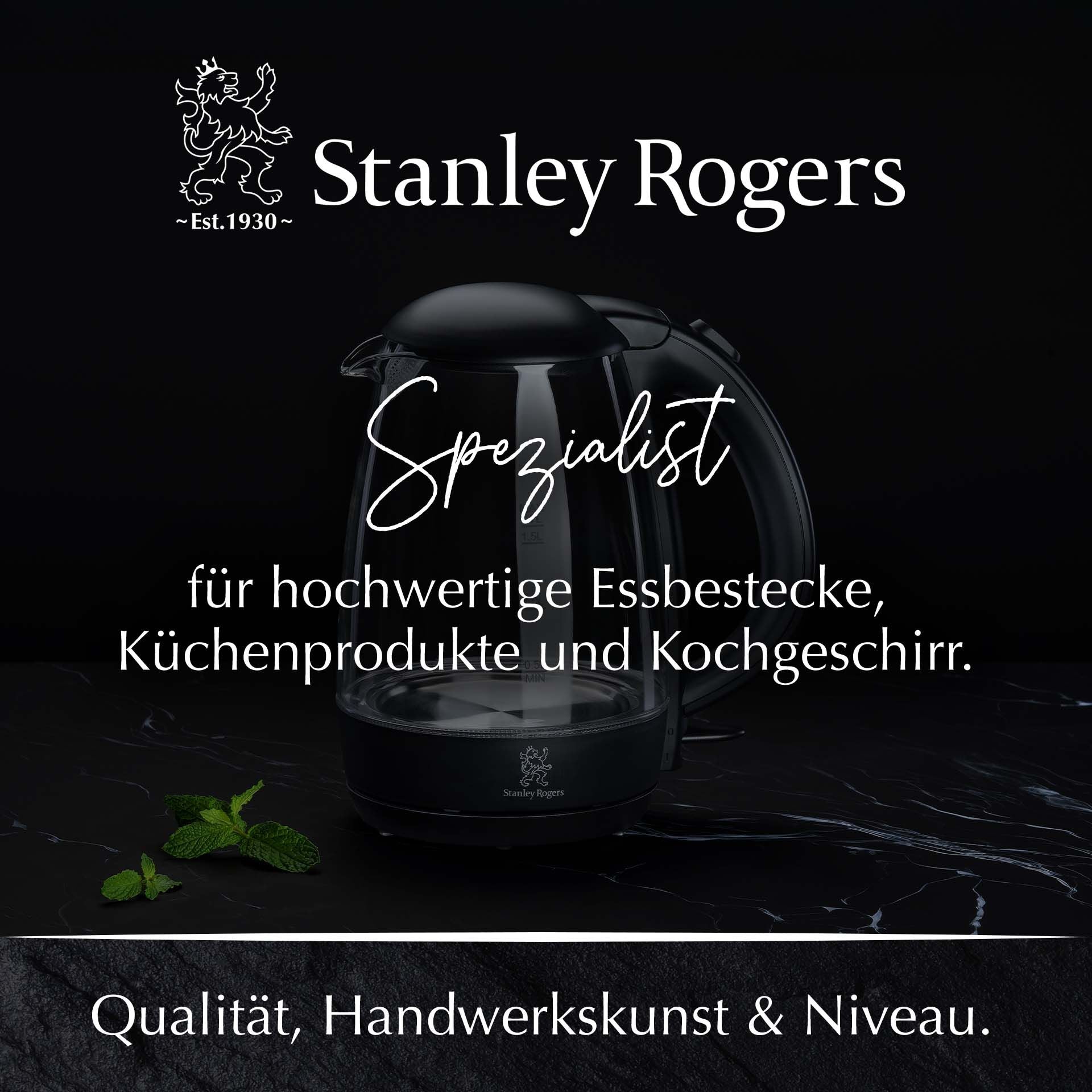 Vannkoker glass 1,7 L med kalkfilter 360° base - Stanley Rogers sett fra siden