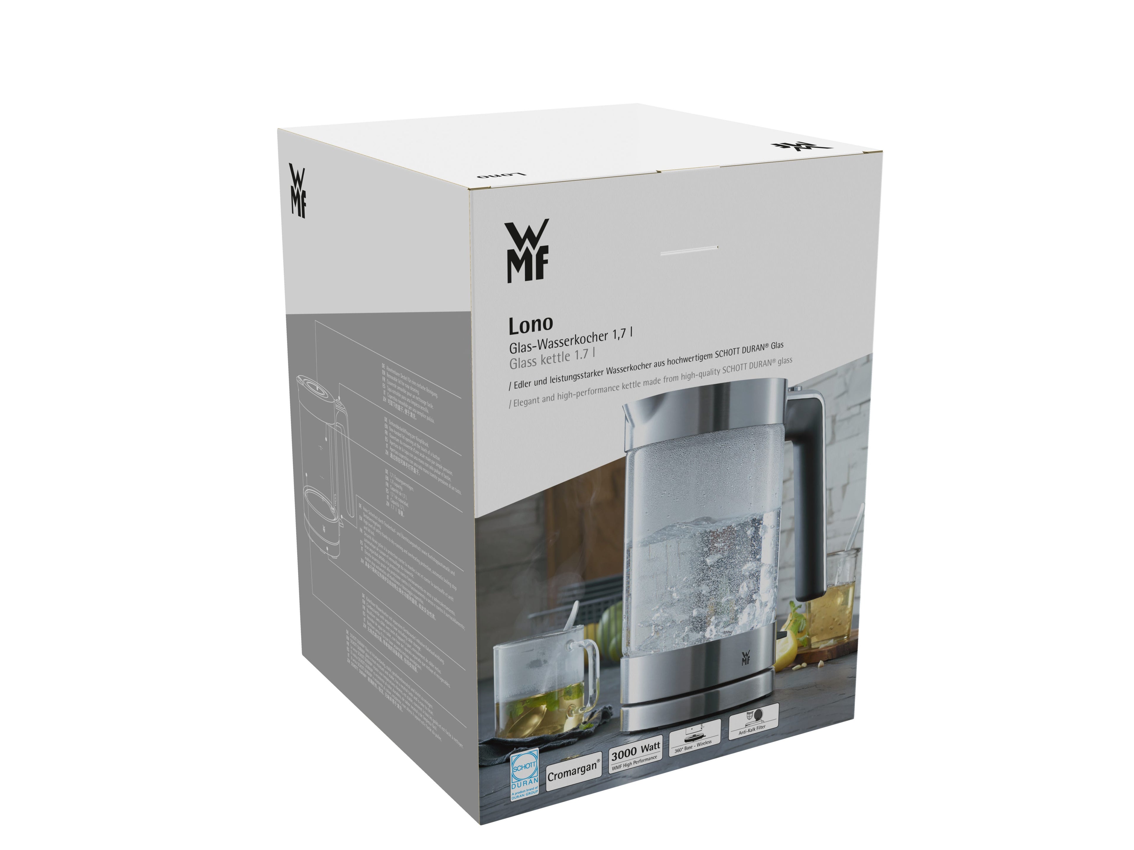 Sideprofil av Vannkoker glass 1,7 L 3000W SCHOTT DURAN - WMF Lono