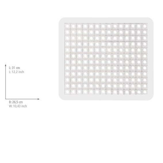 Nærbilde av vaskmatte hvit 31×26,5 cm beskytter glass og servise