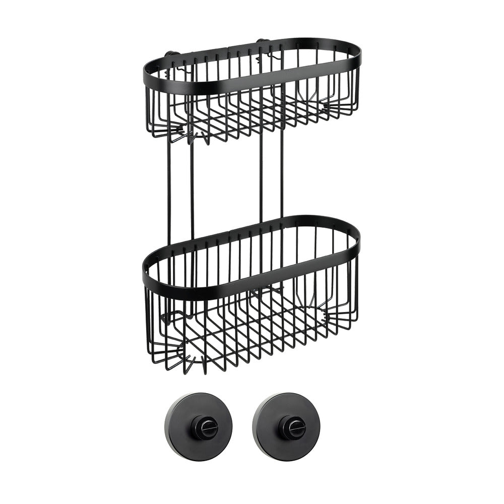 Vegghylle 2 etasjer Classic Plus Black med Vacuum-Loc® forfra