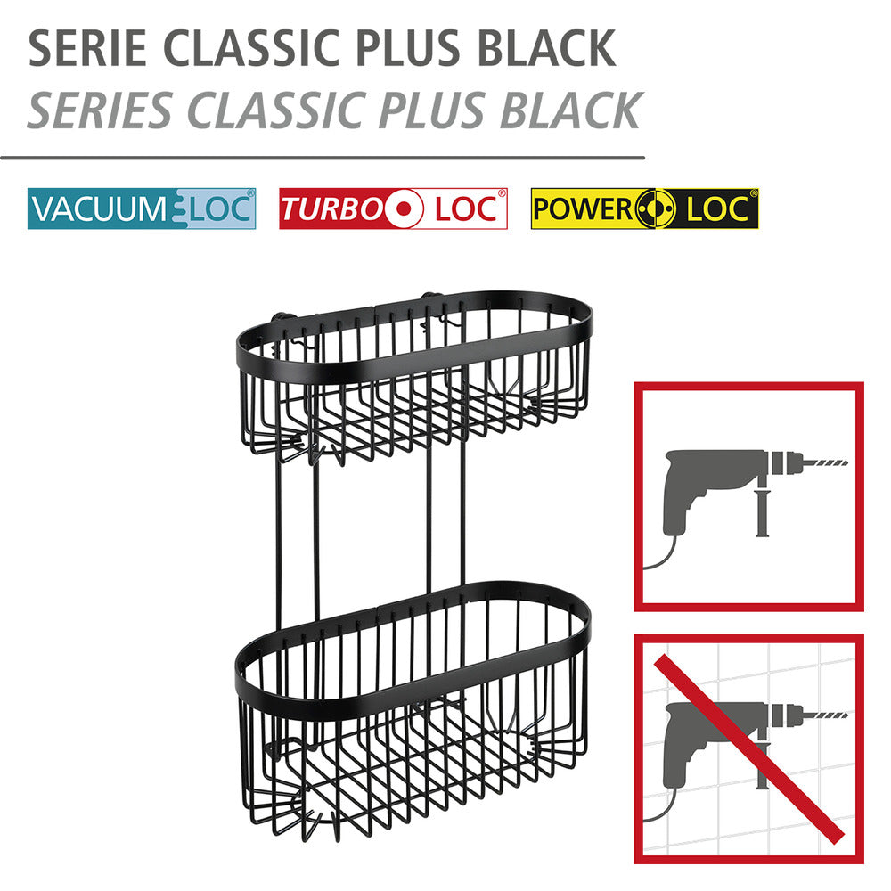 Vegghylle 2 etasjer Classic Plus svart med rustbeskyttelse bakside