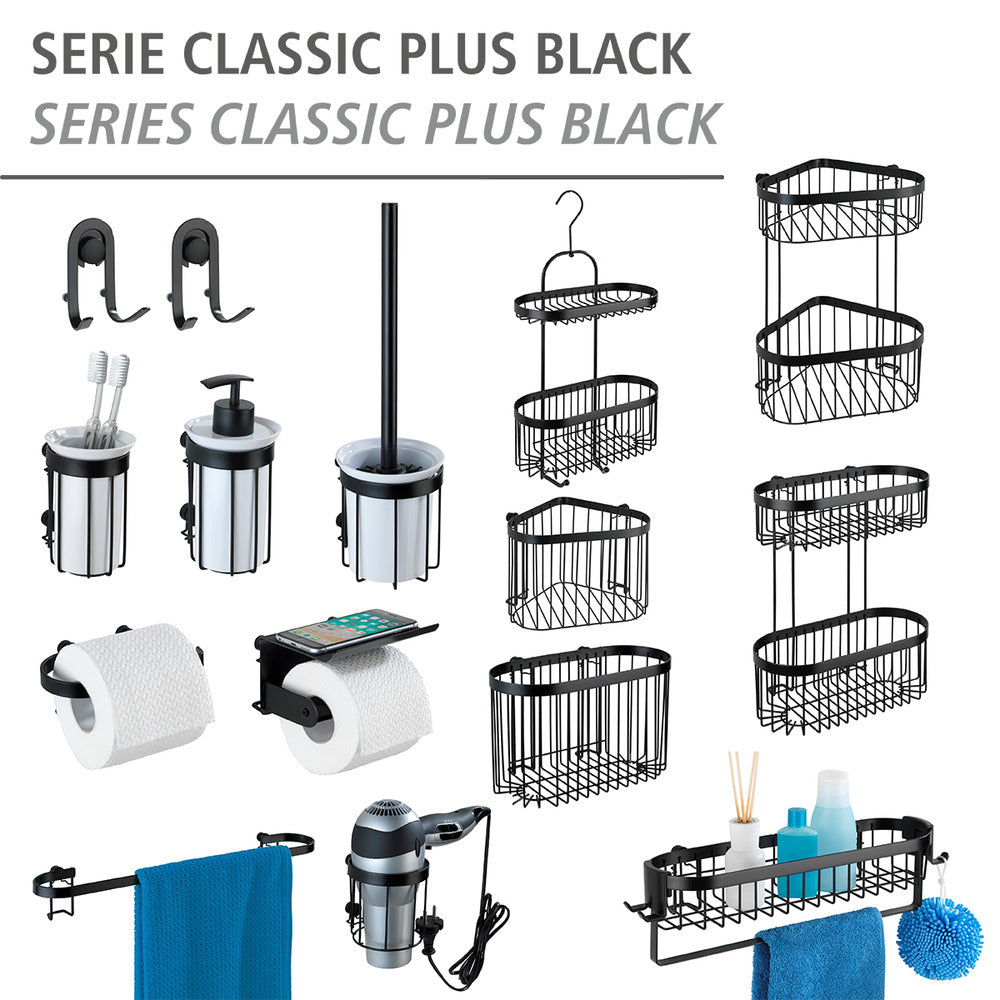 Oversiktsbilde svart vegghylle 2 etasjer Classic Plus med rustbeskyttelse