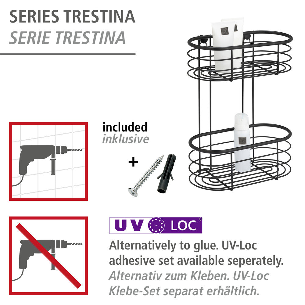 Vegghylle 2 etasjer rustfritt stål Trestina svart - Wenko bakside